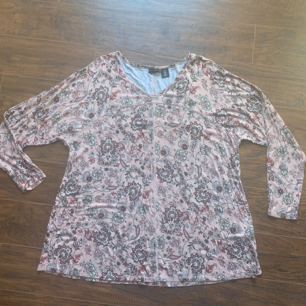 Willi Smith Pink Patterned Long Sleeve Blouse